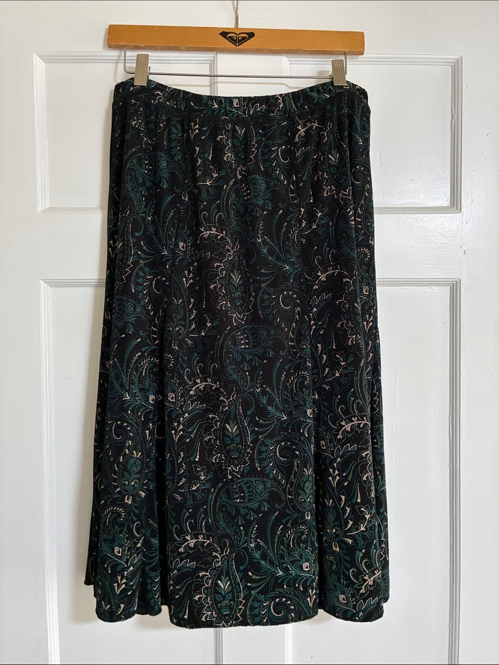 Christopher & Banks Women's Black & Green Paisley A-Line Skirt Size M